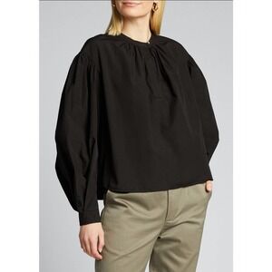 Bassike Black Cotton Boxy Gathered Shirt Size Small